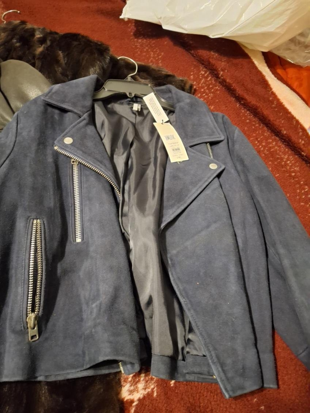 Women's Suede Moto Jacket in Navy